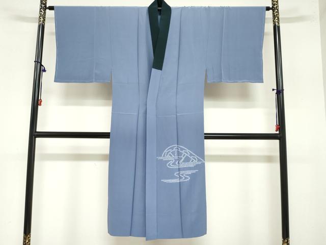 平和屋着物●男性　長襦袢　袷　絞り　風景文　正絹　逸品　DAAZ7441ud