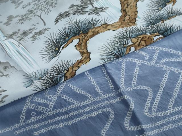 平和屋着物●男性　長襦袢　袷　絞り　風景文　正絹　逸品　DAAZ7441ud