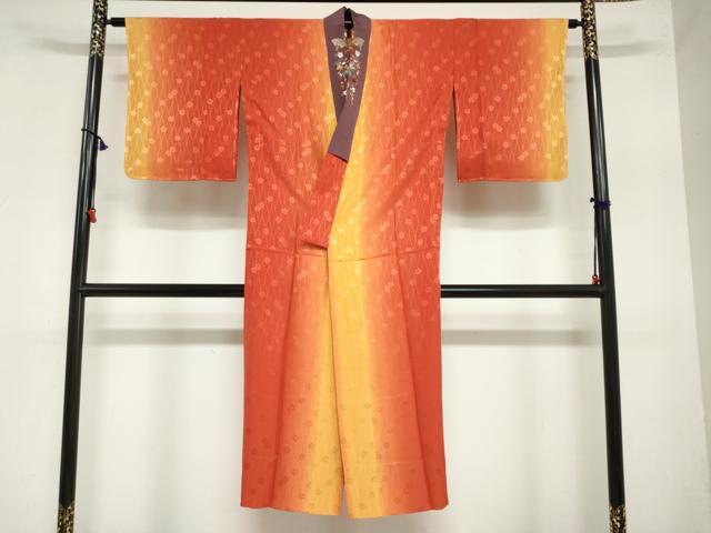 平和屋着物●長襦袢　無双仕立て　立涌舞梅地紋　暈し染め　半衿刺繍　正絹　逸品　DAAZ7456ud