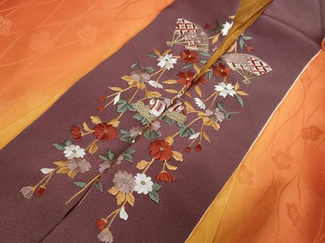平和屋着物●長襦袢　無双仕立て　立涌舞梅地紋　暈し染め　半衿刺繍　正絹　逸品　DAAZ7456ud