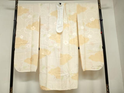 平和屋着物●振袖用長襦袢　袷　舞梅地紋　暈し染め　半衿刺繍　正絹　逸品　DAAZ7457ud