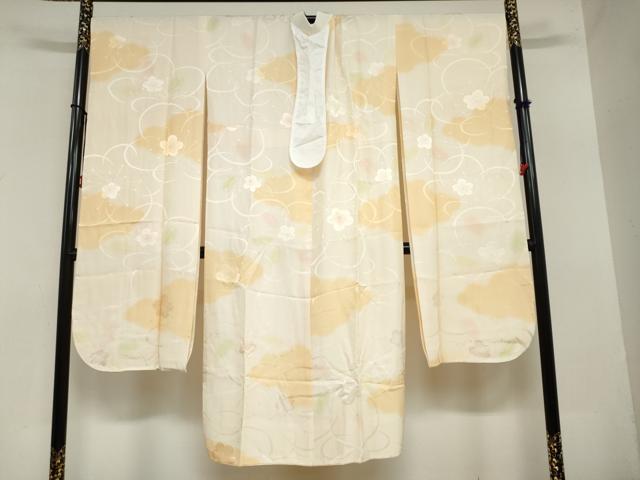 平和屋着物●振袖用長襦袢　袷　舞梅地紋　暈し染め　半衿刺繍　正絹　逸品　DAAZ7457ud
