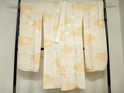 平和屋着物●振袖用長襦袢　袷　舞梅地紋　暈し染め　半衿刺繍　正絹　逸品　DAAZ7457ud