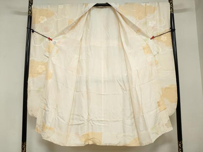 平和屋着物●振袖用長襦袢　袷　舞梅地紋　暈し染め　半衿刺繍　正絹　逸品　DAAZ7457ud