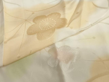 平和屋着物●振袖用長襦袢　袷　舞梅地紋　暈し染め　半衿刺繍　正絹　逸品　DAAZ7457ud