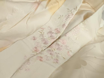 平和屋着物●振袖用長襦袢　袷　舞梅地紋　暈し染め　半衿刺繍　正絹　逸品　DAAZ7457ud