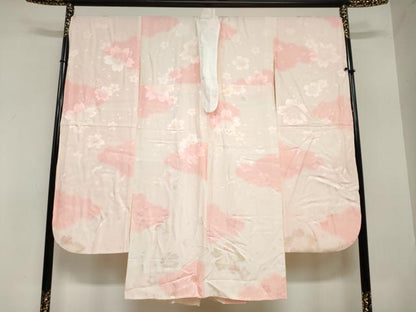 平和屋着物●振袖用長襦袢　袷　舞桜地紋　暈し染め　京都きもの友禅扱い　正絹　逸品　DAAZ7458ud