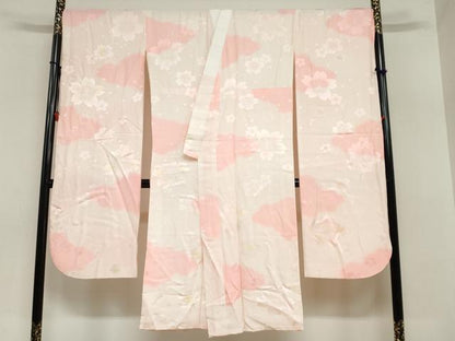 平和屋着物●振袖用長襦袢　袷　舞桜地紋　暈し染め　京都きもの友禅扱い　正絹　逸品　DAAZ7458ud
