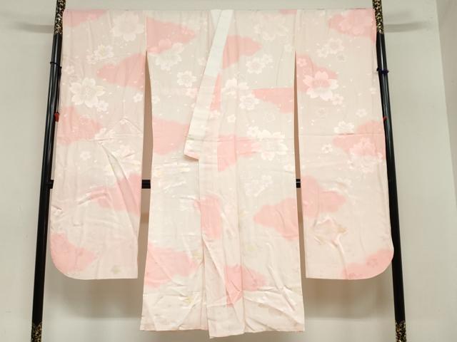 平和屋着物●振袖用長襦袢　袷　舞桜地紋　暈し染め　京都きもの友禅扱い　正絹　逸品　DAAZ7458ud