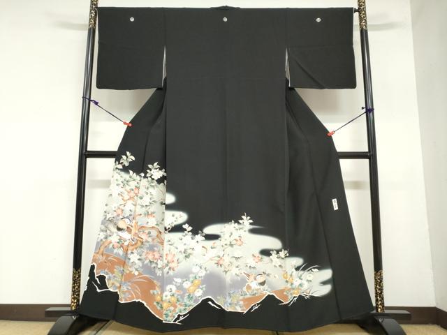 平和屋着物●豪華黒留袖 花鳥文 暈し染め 金彩 正絹 逸品 DAAZ7461ud