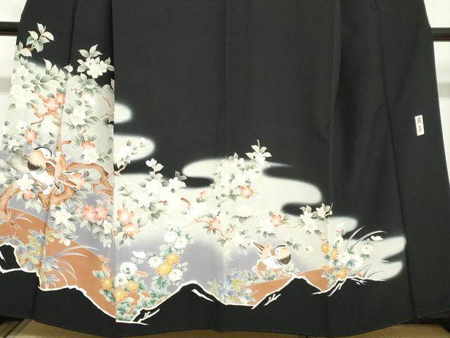 平和屋着物●豪華黒留袖 花鳥文 暈し染め 金彩 正絹 逸品 DAAZ7461ud