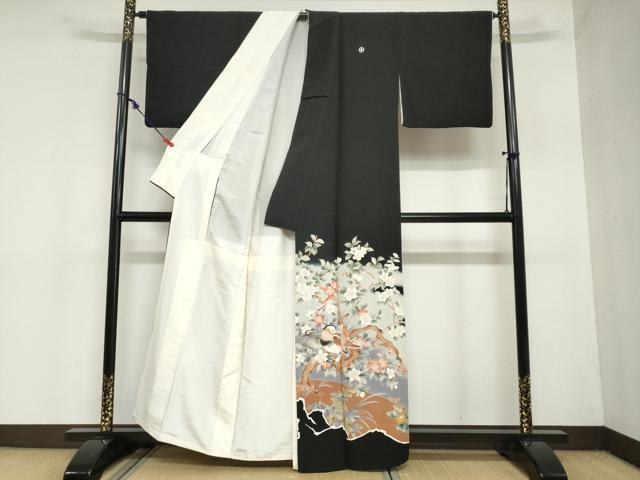 平和屋着物●豪華黒留袖 花鳥文 暈し染め 金彩 正絹 逸品 DAAZ7461ud