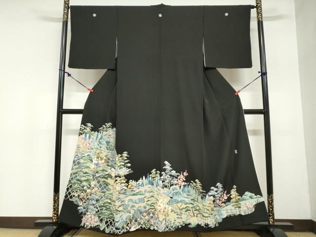 平和屋着物●豪華黒留袖 友禅 作家物 風景樹林文 正絹 逸品 DAAZ7465ud