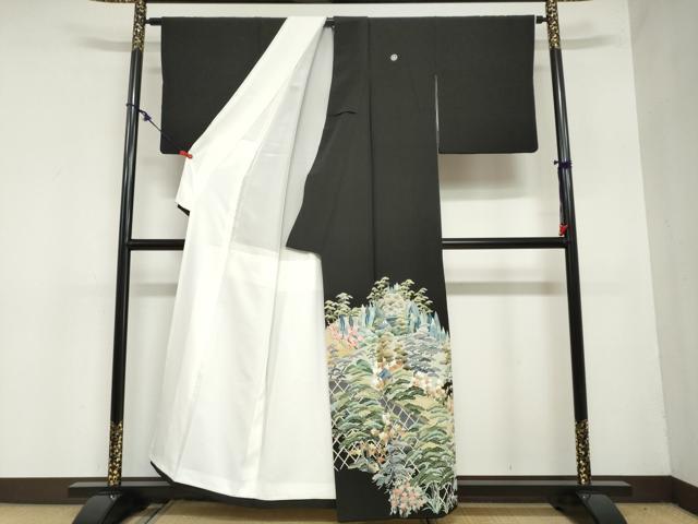 平和屋着物●豪華黒留袖 友禅 作家物 風景樹林文 正絹 逸品 DAAZ7465ud