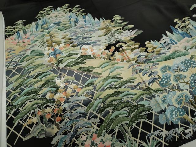 平和屋着物●豪華黒留袖 友禅 作家物 風景樹林文 正絹 逸品 DAAZ7465ud