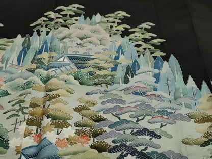 平和屋着物●豪華黒留袖 友禅 作家物 風景樹林文 正絹 逸品 DAAZ7465ud