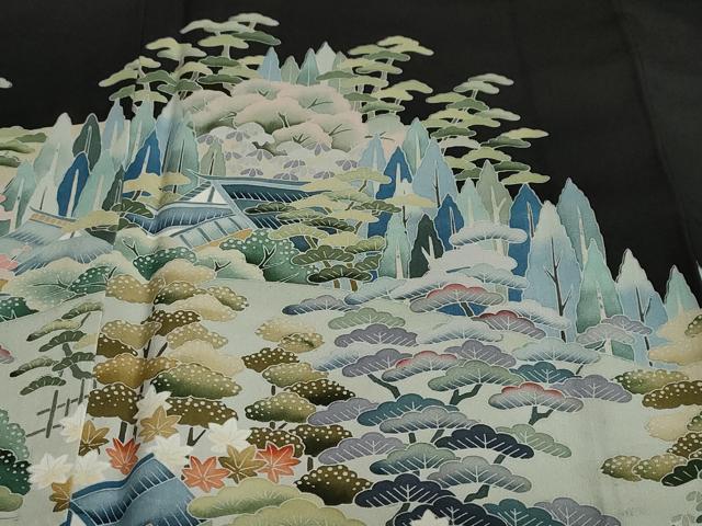 平和屋着物●豪華黒留袖 友禅 作家物 風景樹林文 正絹 逸品 DAAZ7465ud