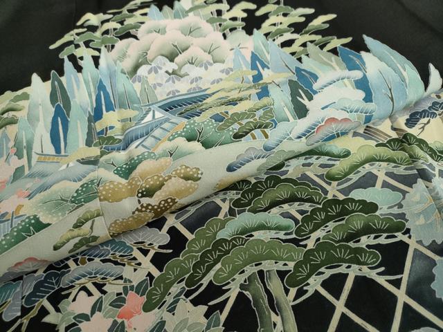 平和屋着物●豪華黒留袖 友禅 作家物 風景樹林文 正絹 逸品 DAAZ7465ud