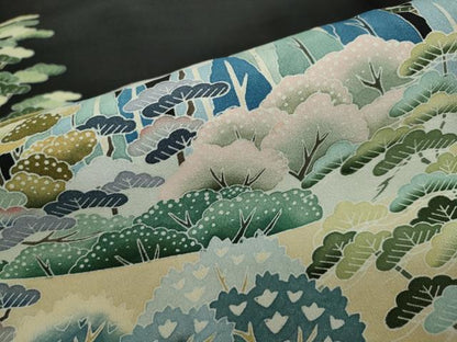 平和屋着物●豪華黒留袖 友禅 作家物 風景樹林文 正絹 逸品 DAAZ7465ud