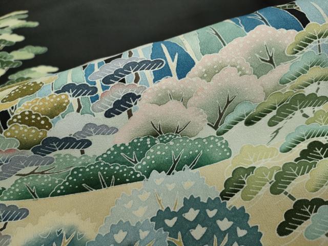平和屋着物●豪華黒留袖 友禅 作家物 風景樹林文 正絹 逸品 DAAZ7465ud