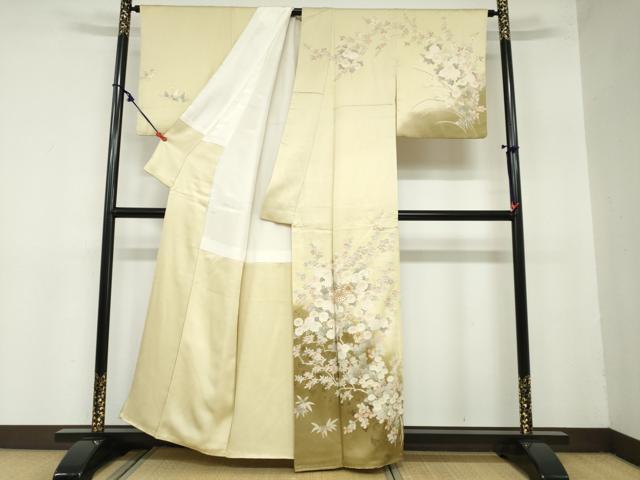 平和屋着物○訪問着 駒刺繍 草花文 金彩 金通し地 正絹 逸品