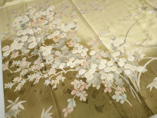 平和屋着物○訪問着 駒刺繍 草花文 金彩 金通し地 正絹 逸品