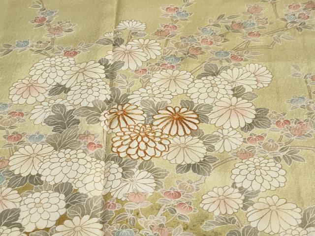 平和屋着物○訪問着 駒刺繍 草花文 金彩 金通し地 正絹 逸品