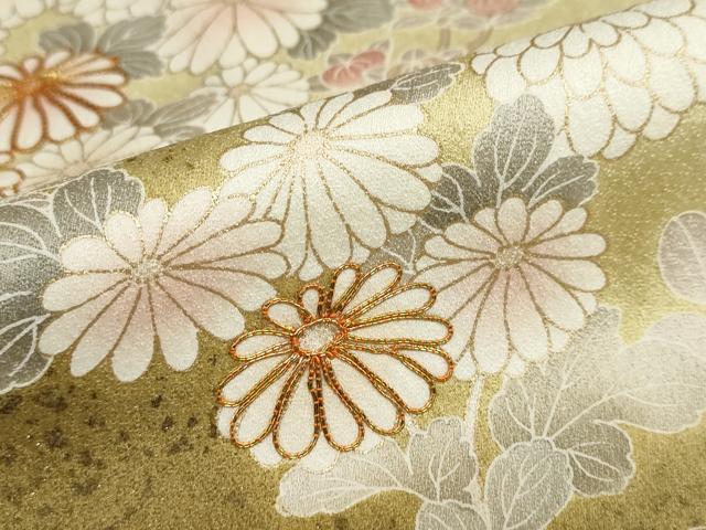 平和屋着物○訪問着 駒刺繍 草花文 金彩 金通し地 正絹 逸品