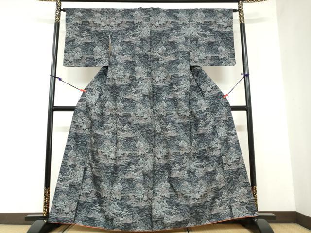 平和屋着物●上質な紬 風景樹林文 正絹 逸品 DAAZ7495ud