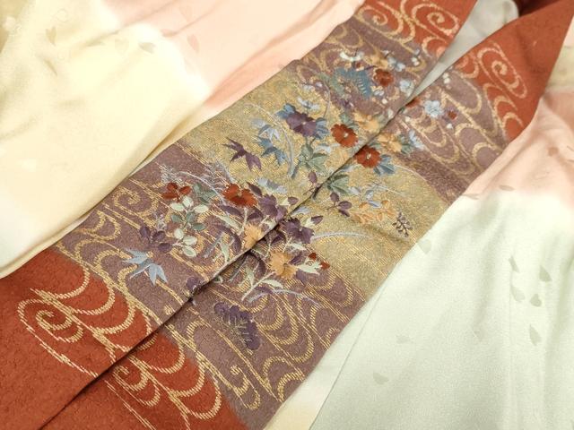 平和屋着物●長襦袢　袷　舞桜地紋　暈し染め　鈴乃屋扱い　半衿刺繍　正絹　逸品　DABD9056ud