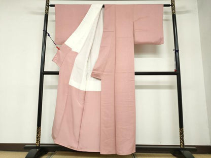平和屋着物●上質な色無地　花唐草地紋　薄紅色　正絹　逸品　DAAZ7538ud
