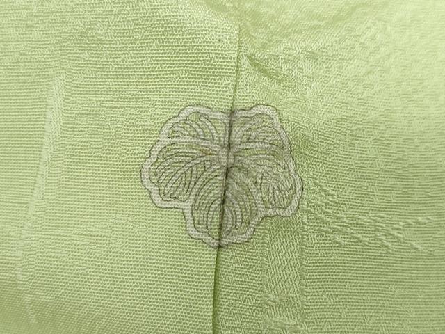 平和屋着物○上質な色無地 寿光織 樹林地紋 若葉色 反端