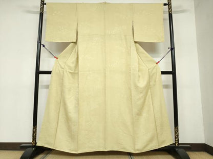 平和屋着物●上質な色無地　エ霞風景地紋　青朽葉色　反端付き　正絹　逸品　DAAZ7555ud