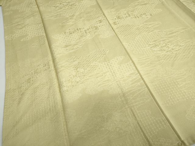 平和屋着物○上質な色無地 エ霞風景地紋 青朽葉色 反