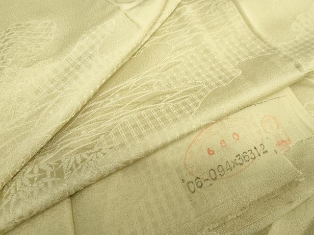 平和屋着物○上質な色無地 エ霞風景地紋 青朽葉色 反端付き 正絹 逸品