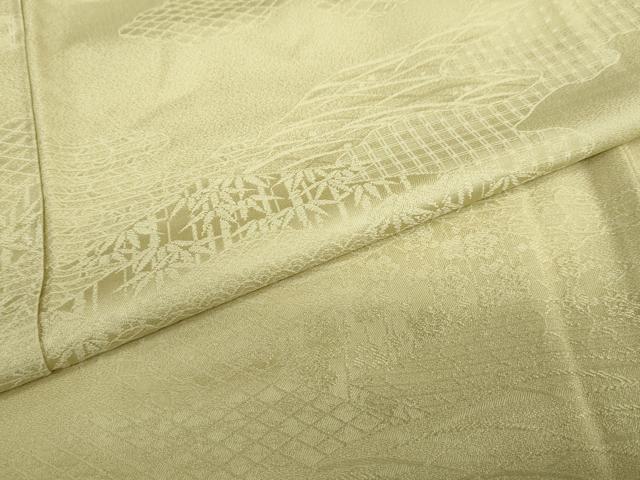 平和屋着物●上質な色無地　エ霞風景地紋　青朽葉色　反端付き　正絹　逸品　DAAZ7555ud 平和屋着物○上質な色無地 エ霞風景地紋 青朽葉色 反