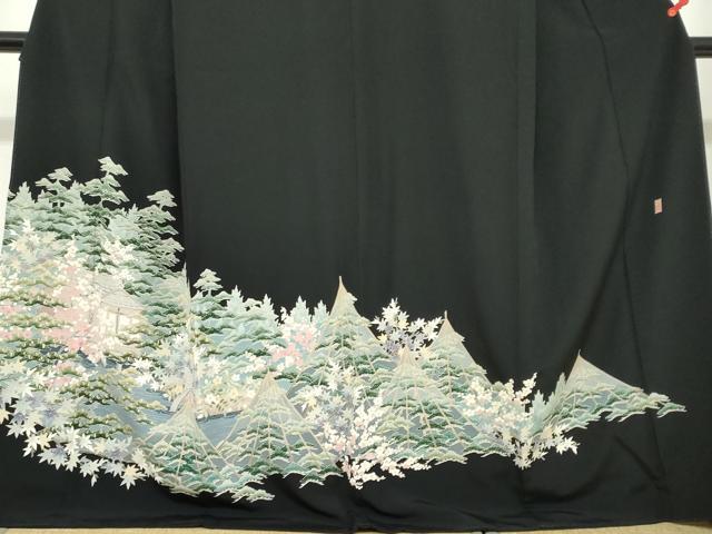 平和屋着物●本加賀友禅作家　森田耕三　黒留袖　流水風景文　正絹　逸品　DAAZ7563ud 平和屋着物○本加賀友禅作家 森田耕三 黒留袖 流水風景文 正絹