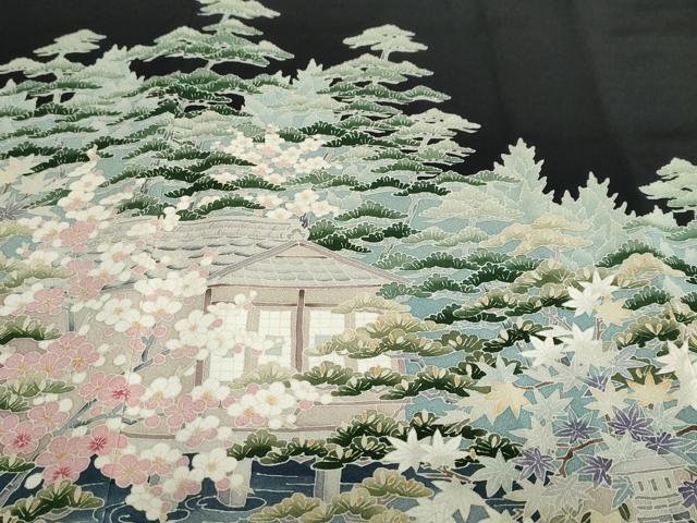 平和屋着物○本加賀友禅作家 森田耕三 黒留袖 流水風景文 正絹