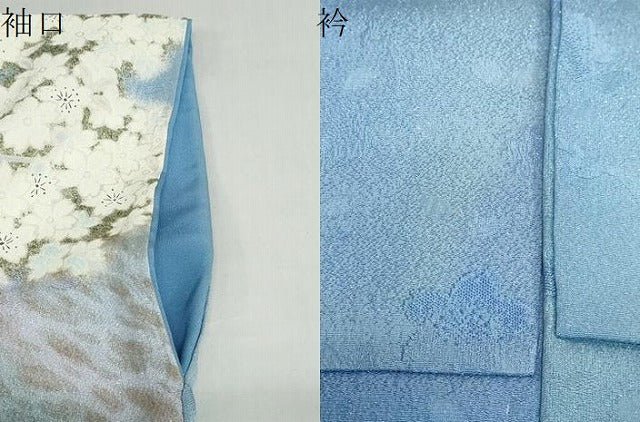 平和屋着物●訪問着　枝桜文　暈し染め　金彩　銀通し地　正絹　逸品　DAAZ7581ud