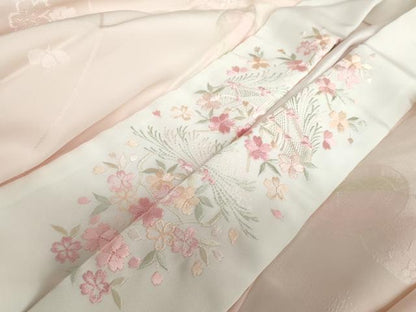 平和屋着物●振袖用長襦袢　袷　手毬舞桜地紋　暈し染め　半衿刺繍　正絹　逸品　DAAZ7611ud
