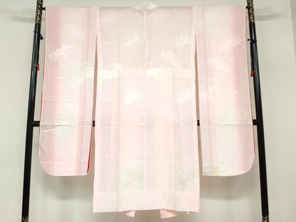 平和屋着物●振袖用長襦袢　無双仕立て　扇面草花地紋　暈し染め　半衿刺繍　正絹　逸品　DAAZ7613ud