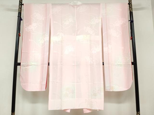 平和屋着物●振袖用長襦袢　無双仕立て　扇面草花地紋　暈し染め　半衿刺繍　正絹　逸品　DAAZ7613ud