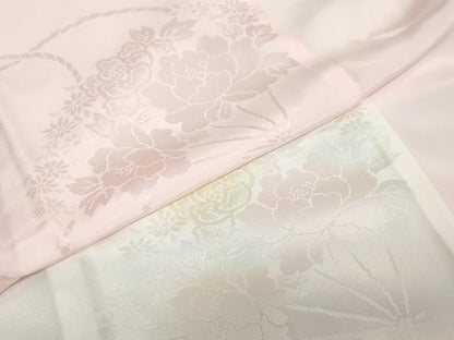 平和屋着物●振袖用長襦袢　無双仕立て　扇面草花地紋　暈し染め　半衿刺繍　正絹　逸品　DAAZ7613ud
