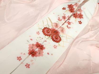 平和屋着物●振袖用長襦袢　無双仕立て　扇面草花地紋　暈し染め　半衿刺繍　正絹　逸品　DAAZ7613ud