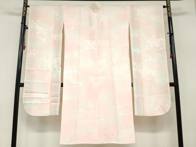 平和屋着物●振袖用長襦袢　袷　流水草花籬地紋　暈し染め　正絹　逸品　DAAZ7615ud