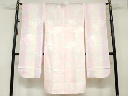 平和屋着物●振袖用長襦袢　無双仕立て　貝桶草花地紋　暈し染め　正絹　逸品　DAAZ7616ud