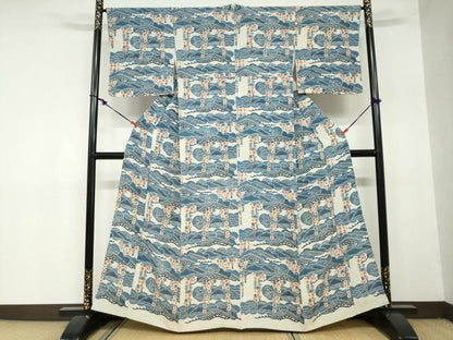 平和屋着物●訪問着　型染め　枝垂れ花松文　正絹　逸品　DAAZ7649ud