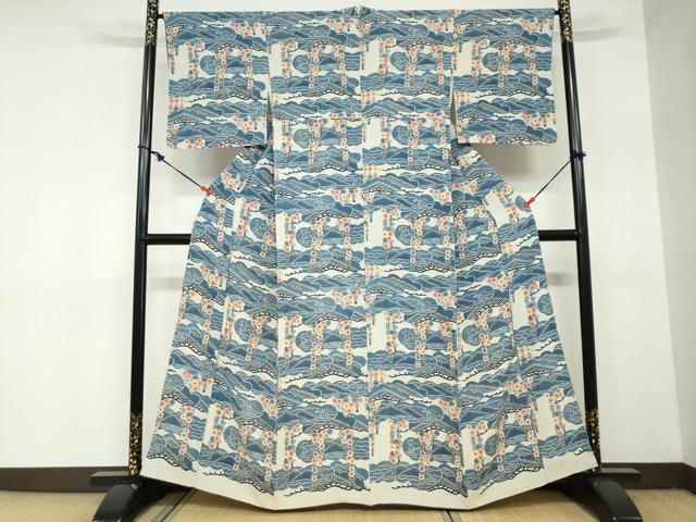 平和屋着物●訪問着　型染め　枝垂れ花松文　正絹　逸品　DAAZ7649ud
