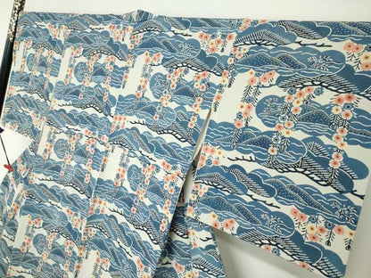 平和屋着物●訪問着　型染め　枝垂れ花松文　正絹　逸品　DAAZ7649ud