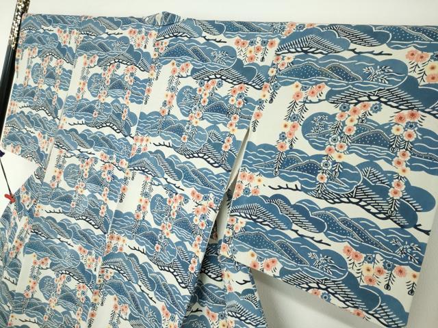 平和屋着物●訪問着　型染め　枝垂れ花松文　正絹　逸品　DAAZ7649ud
